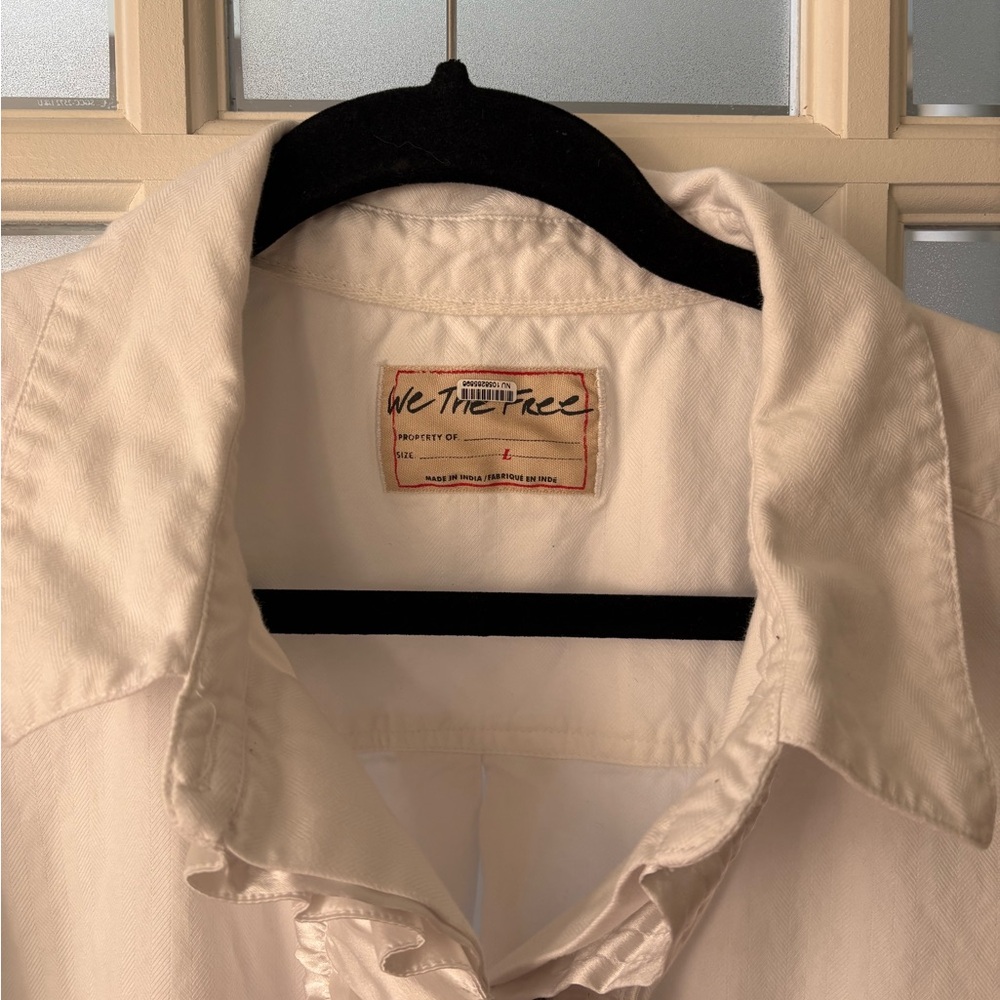 Free People White Ruffled Button-Up Shirt - Picture 2 of 5